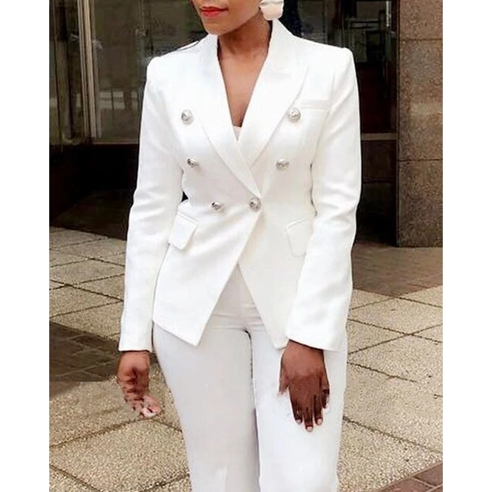 Woman 2 Pieces Set 2023 New in White Casual Long Sleeve Double Button Blazer & Pants Set Ladies Elegant Business Formal Pant Set
Woman 2 Pieces Set 2023 New in White Casual Long Sleeve Double Button Blazer & Pants Set Ladies Elegant Business Formal Pant Set