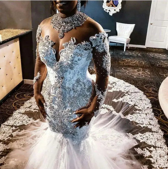 Top Lace Mermaid Wedding Dresses Tulle Applique Beaded Crystals Long Sleeves Bridal Gowns 2023
Top Lace Mermaid Wedding Dresses Tulle Applique Beaded Crystals Long Sleeves Bridal Gowns 2023