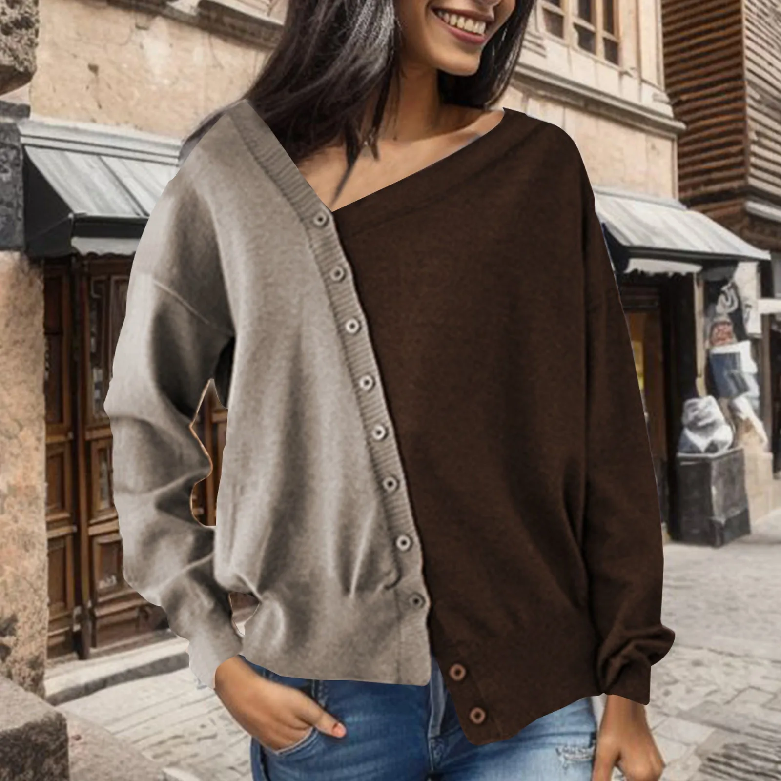 2023 Autumn Winter Cardigans For Womens Irregular Color Block Single Button Open Front Cardigan Sweater Jacket Outerwear
2023 Autumn Winter Cardigans For Womens Irregular Color Block Single Button Open Front Cardigan Sweater Jacket Outerwear