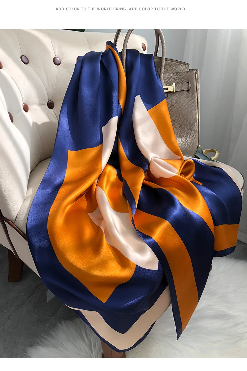 

Silk color block splicing satin scarves, silk women's spring and autumn long mulberry silk scarves and shawls for both use