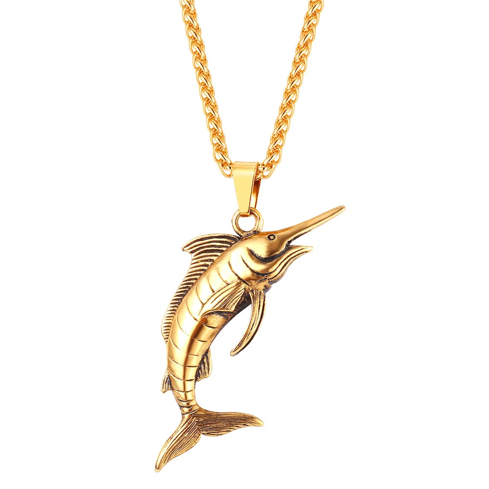 Collare Big Swordfish Pendant Gold/Black Color Stainless Steel Sea Animal Jewelry Wholesale Fish Marlin Swordfish Necklace P805
Collare Big Swordfish Pendant Gold/Black Color Stainless Steel Sea Animal Jewelry Wholesale Fish Marlin Swordfish Necklace P805