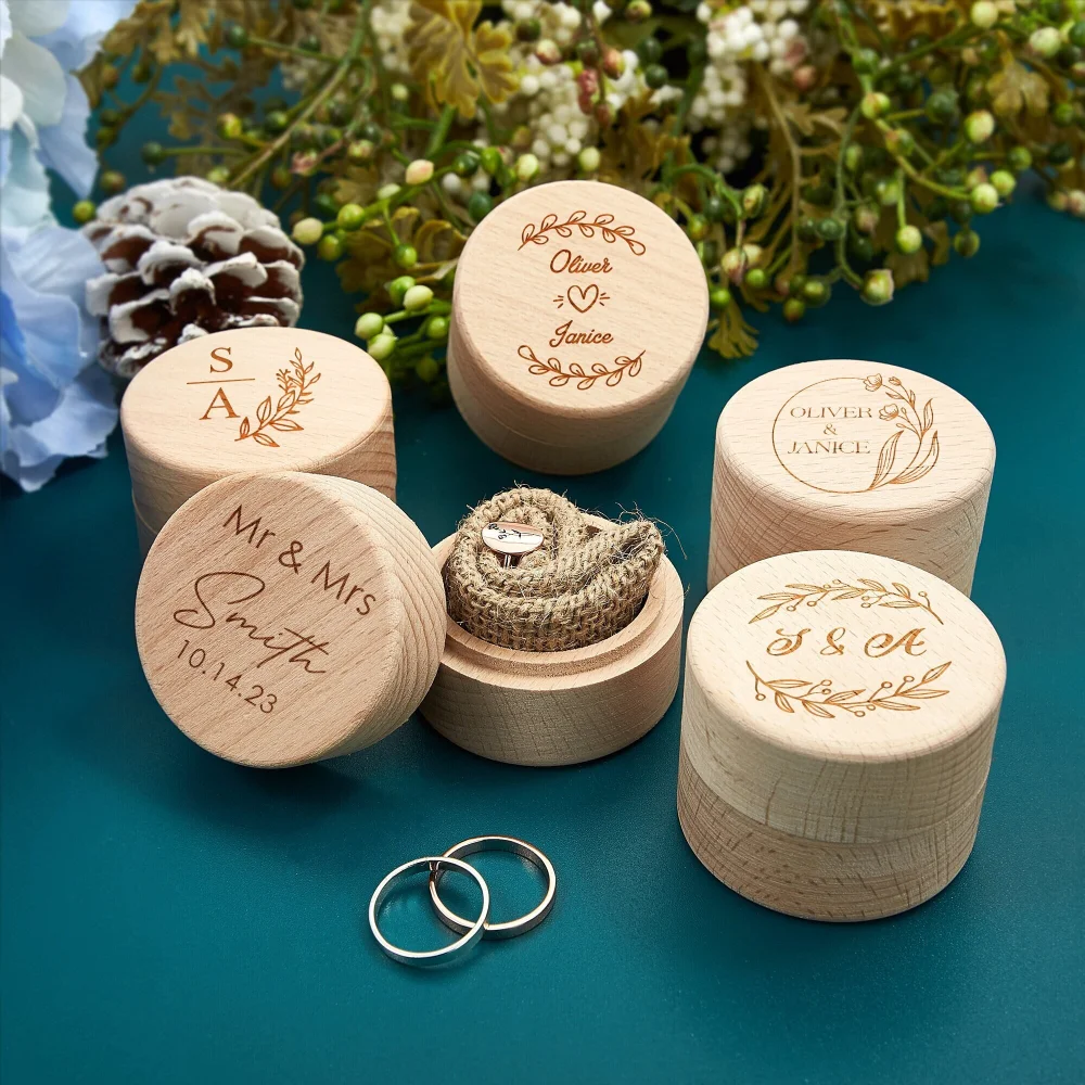 

Personalized Wooden Ring Box Wedding Engagement Ring Dish Jewelry Display Lover Ring Holder Marriage Anniversary Love Gift