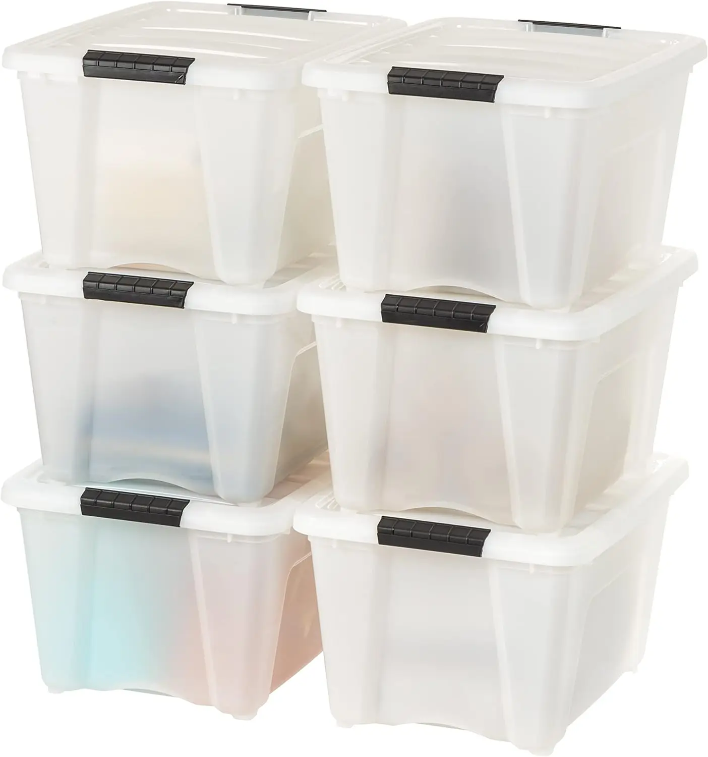 

IRIS USA 32 Quart Stackable Plastic Storage Bins with Lids and Latching Buckles, 6 Pack - Pearl, Containers with Lids