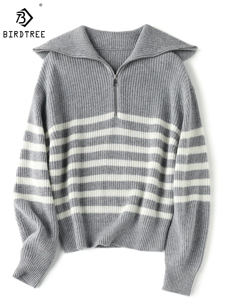 Birdtree 100% Wool Pullover Navy Collar Stripe Thick Urban Style Versatile Temperament Commute Sweater Fall Winter T30959QD
Birdtree 100% Wool Pullover Navy Collar Stripe Thick Urban Style Versatile Temperament Commute Sweater Fall Winter T30959QD