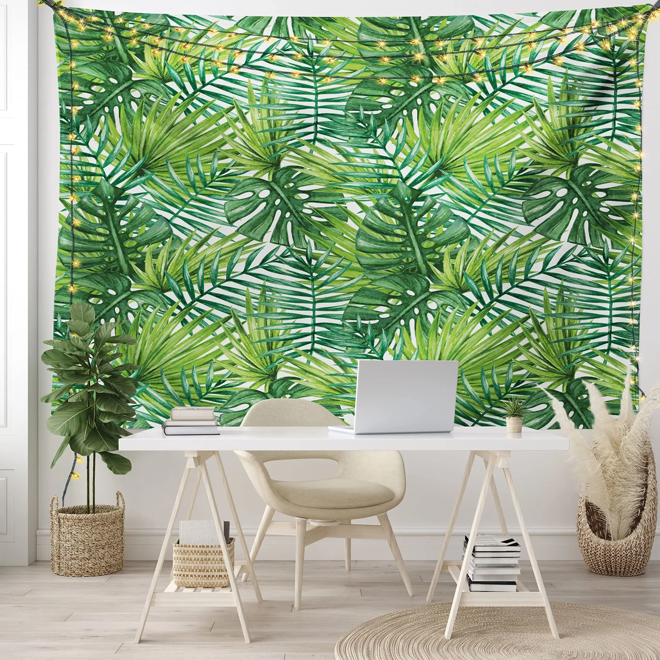 

Tropical Leaves Tapestry Green Palm Tree Banana Plant Tapestry Wall Hanging Botanical Tapestry for Bedroom Living Room Decor