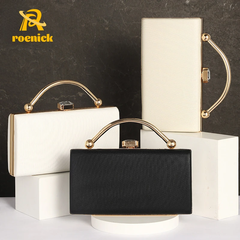

ROENICK Women 2022 Trendy Evening Bags with Handle Chain PU Dinner Handbags Purses Elegant Luxury Designer Black Banquet Clutch