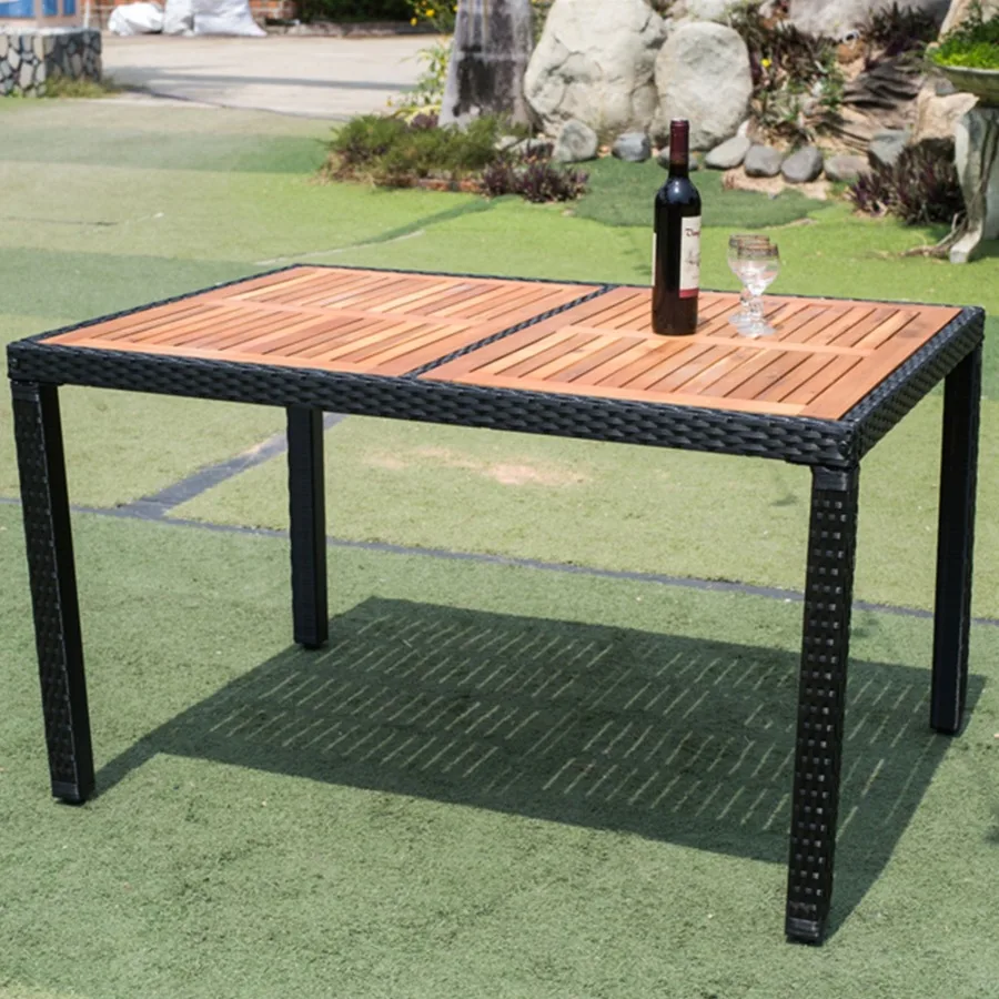EELIFEE 7 piece Outdoor Patio Wicker Dining Set Patio Wicker Furniture Dining Set w Acacia Wood Top EELIFEE 7 piece Outdoor Patio Wicker Dining Set Patio Wicker Furniture Dining Set w Acacia Wood Top