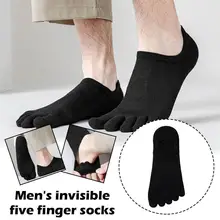 Men‘s Socks Casual Soft Elastic Stripe Socks Breathable Cotton Male Split Toe Five-Finger Medium Tube Socks Solid Color Socks