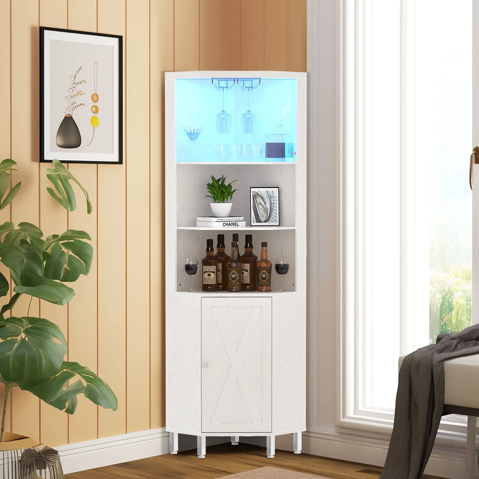 5 Tier Corner Bar Cabinet with LED Lights & Glass Holder, Corner Storage Shelf with Door and Shelves Wine Rack Display Shelves
5 Tier Corner Bar Cabinet with LED Lights & Glass Holder, Corner Storage Shelf with Door and Shelves Wine Rack Display Shelves