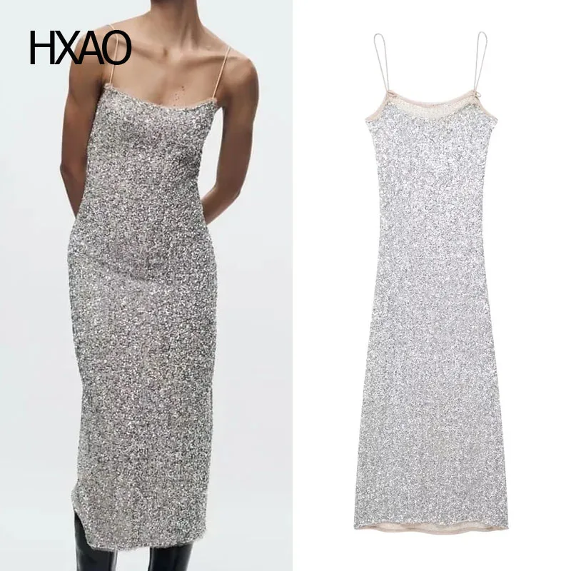 HXAO Sliver Sequined Dresses for Women Slip Dress Fashion Backless Dress Sexy Sequin Sundress Female Long Skirt With Paillettes
HXAO Sliver Sequined Dresses for Women Slip Dress Fashion Backless Dress Sexy Sequin Sundress Female Long Skirt With Paillettes