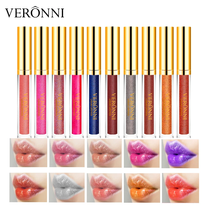 

10 Colors Glitter Lip Gloss Waterproof Long Lasting Diamond Matte To Shimmer Metallic Liquid Lipstick Women Lips Makeup Cosmetic