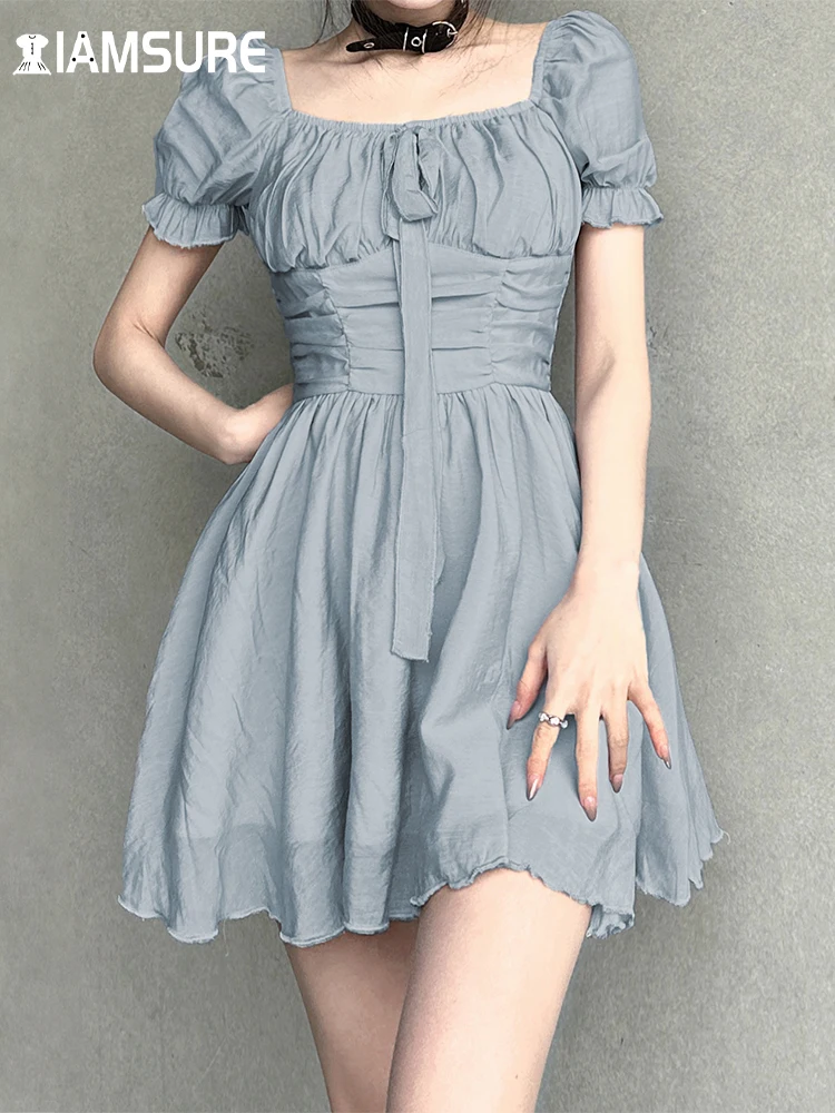 IAMSURE French Style Sweet Cute Folds A-Line Dress Vintage Square Collar Short Puff Sleeve Mini Dresses For Women 2023 Summer 
IAMSURE French Style Sweet Cute Folds A-Line Dress Vintage Square Collar Short Puff Sleeve Mini Dresses For Women 2023 Summer