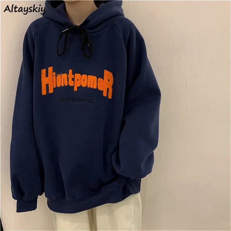 

Hoodies Women Lady Clothing Trendy Letter All-match Warm Korean Style Thick Loose College Apricot New Design Simple Basic Ins