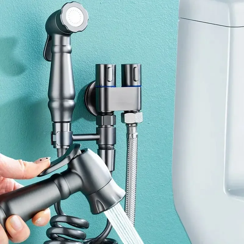 

Handheld Bidet Sprayer Set Double Outlet Angle Valve Toilet Rinser Women's Washers High Pressure Booster Spray Gun Self Cleaning