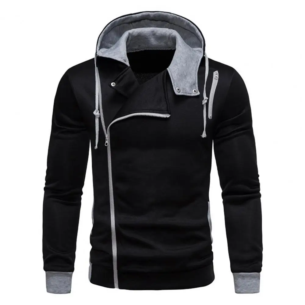 

Diagonal Zipper Hoodie Stylish Men's Fall Hoodie with Oblique Zipper Long Sleeve Drawstring Soft Comfortable Sweatshirt for Men