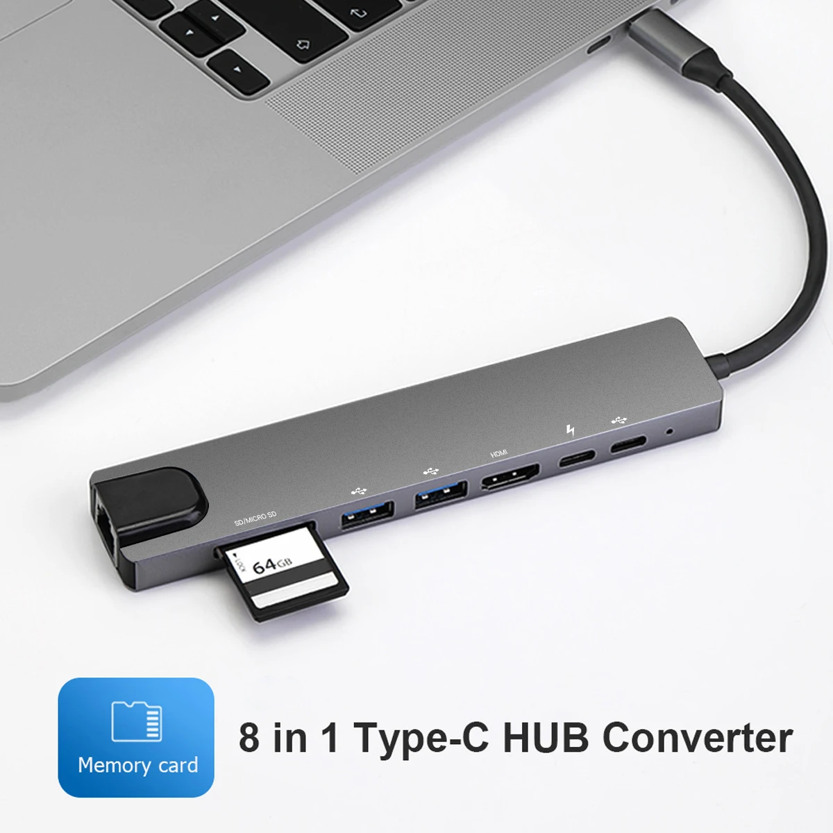 

8-In-1 Type C Reader Adapter PD USB-C for MacBook Pro to I RJ45 HDMI-compatible USB 3.0 Ports USB 2.0 Port with Hub 3.0 TF SD