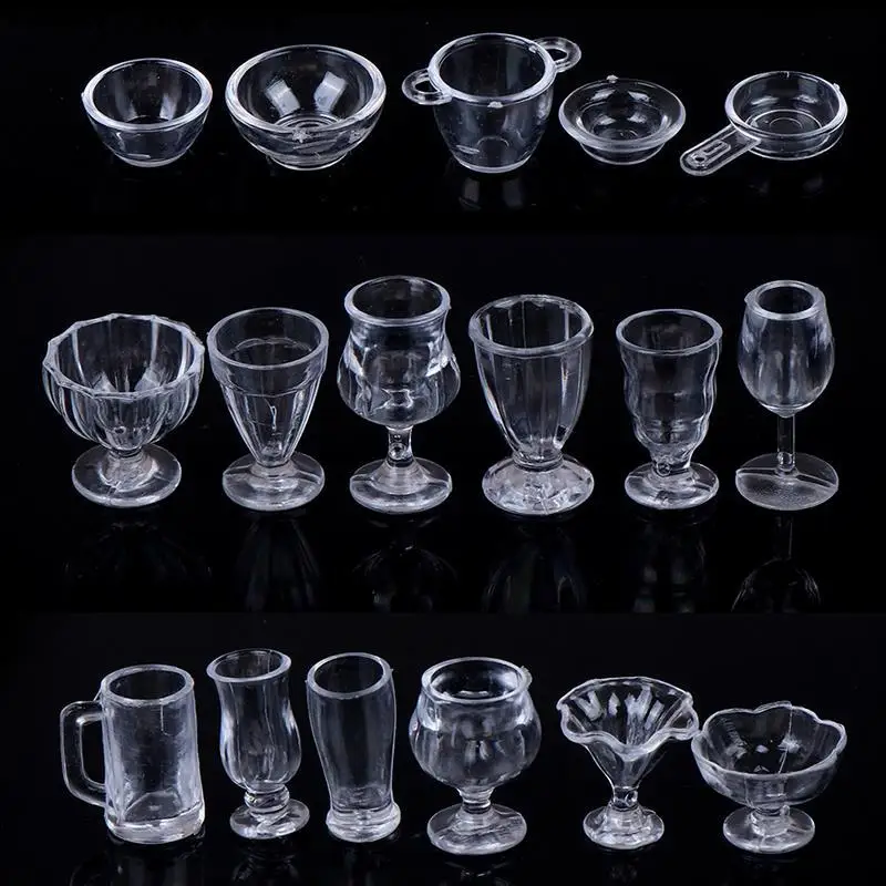 

17Pcs/Set 1:12 Dollhouse Mini Transparent DIY Pretend Play Kitchenware Toy Drink Cups Dish Tableware Miniatures