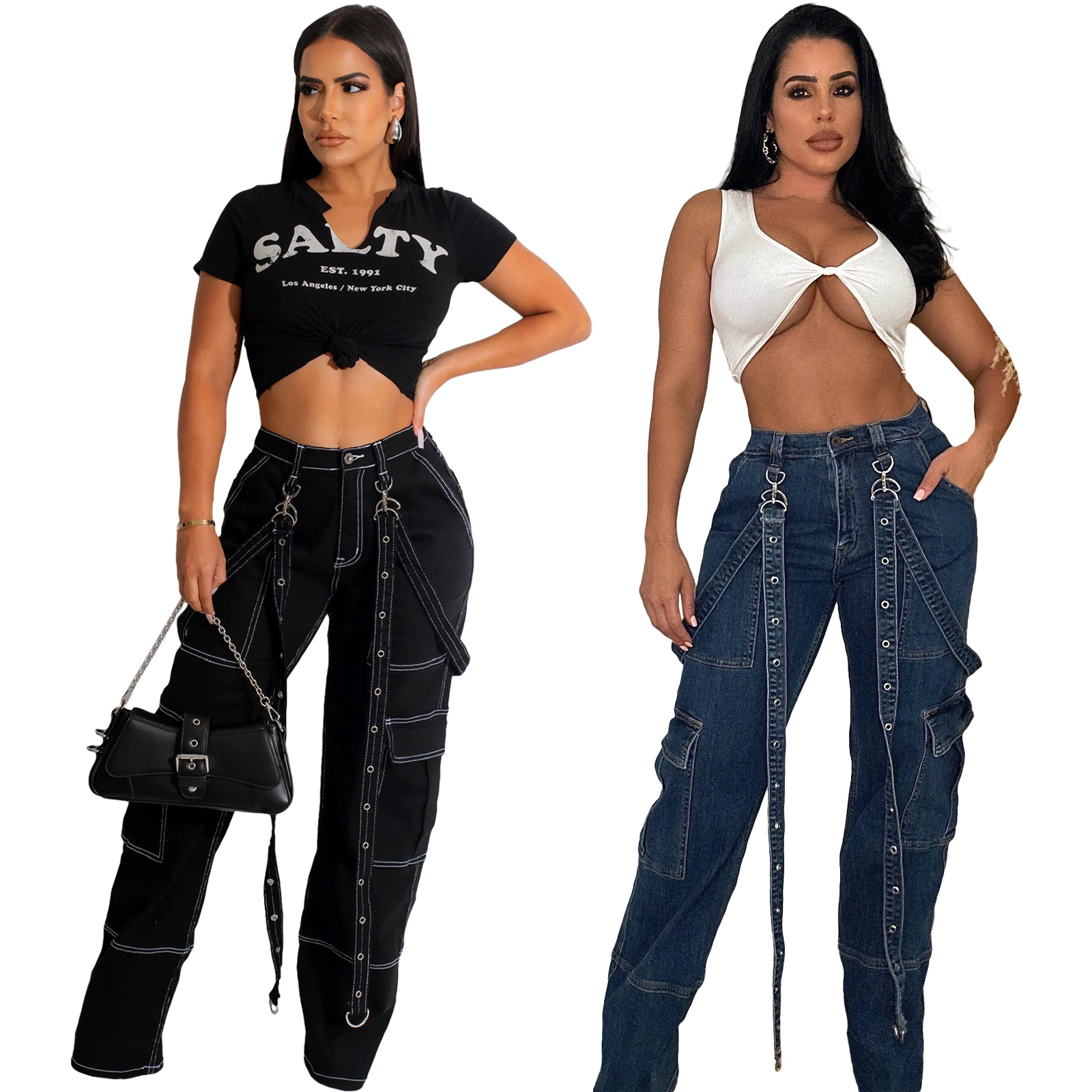 Autumn 2023 New Fashion Woman Jeans with Belt Pockets High Waist Cargo Pants Casual Denim Trousers Clubwear
Autumn 2023 New Fashion Woman Jeans with Belt Pockets High Waist Cargo Pants Casual Denim Trousers Clubwear