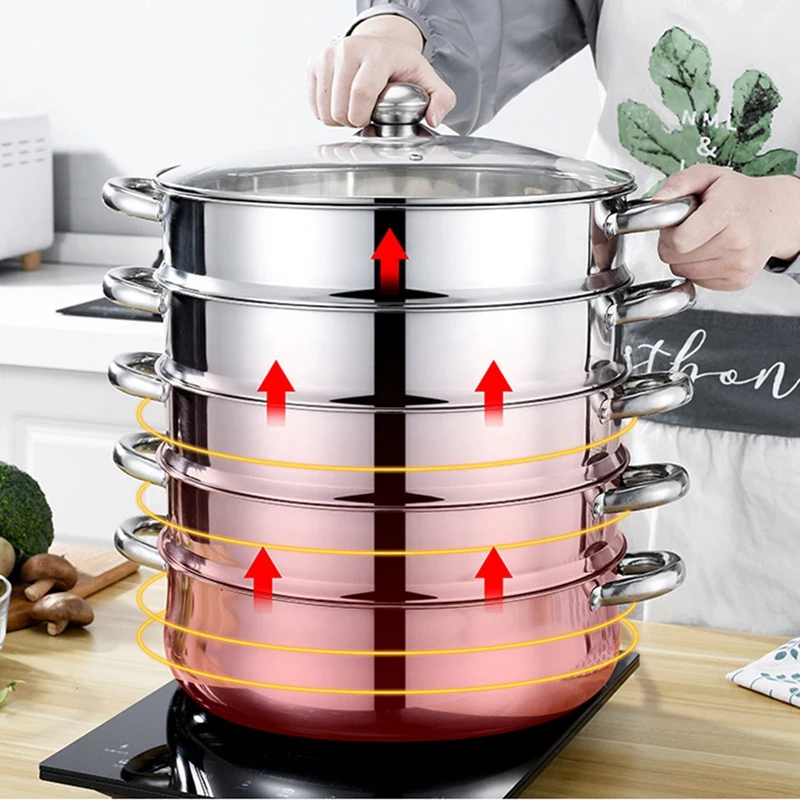 

Universal Cooking Pots Stainless Steel Thick Steamer pot 5-layer Soup Steam Pot for Induction Cooker Gas Stove steam pot 28cm