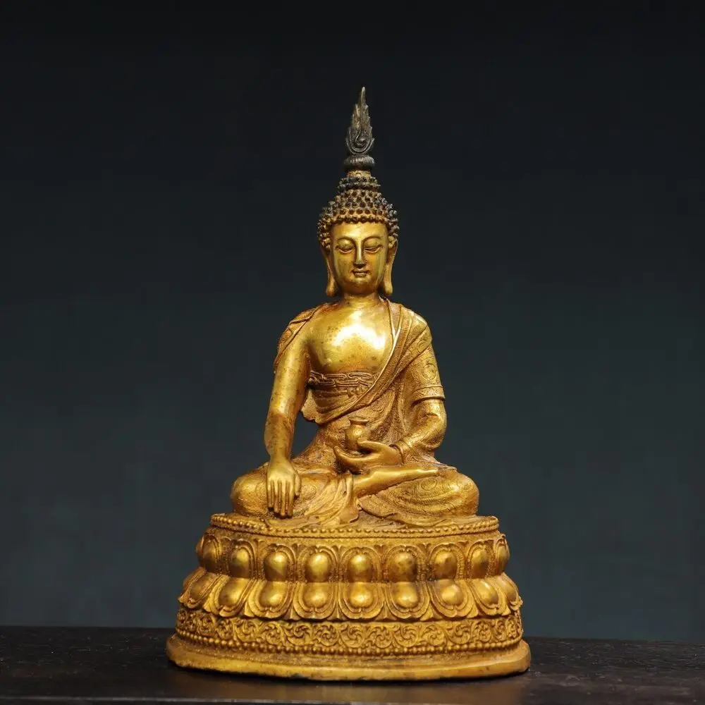 

Old Antique Tibetan Buddhism Temple Bronze 24K Gilt 10.2 Inch Amitabha Buddha Statue for Decorative Display Collectible