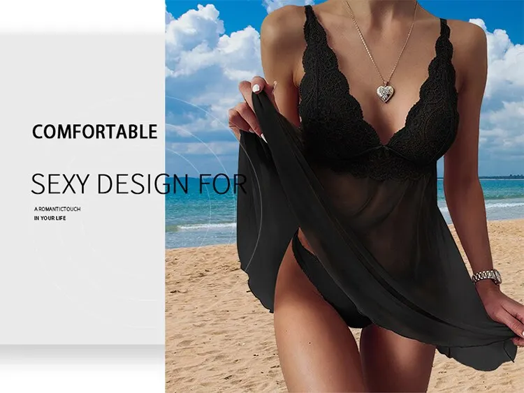 Chemise de nuit sexy en dentelle transparente pour femmes, sous-vêtements lingerie sexy Chemise de nuit sexy en dentelle transparente pour femmes, sous-vêtements lingerie sexy