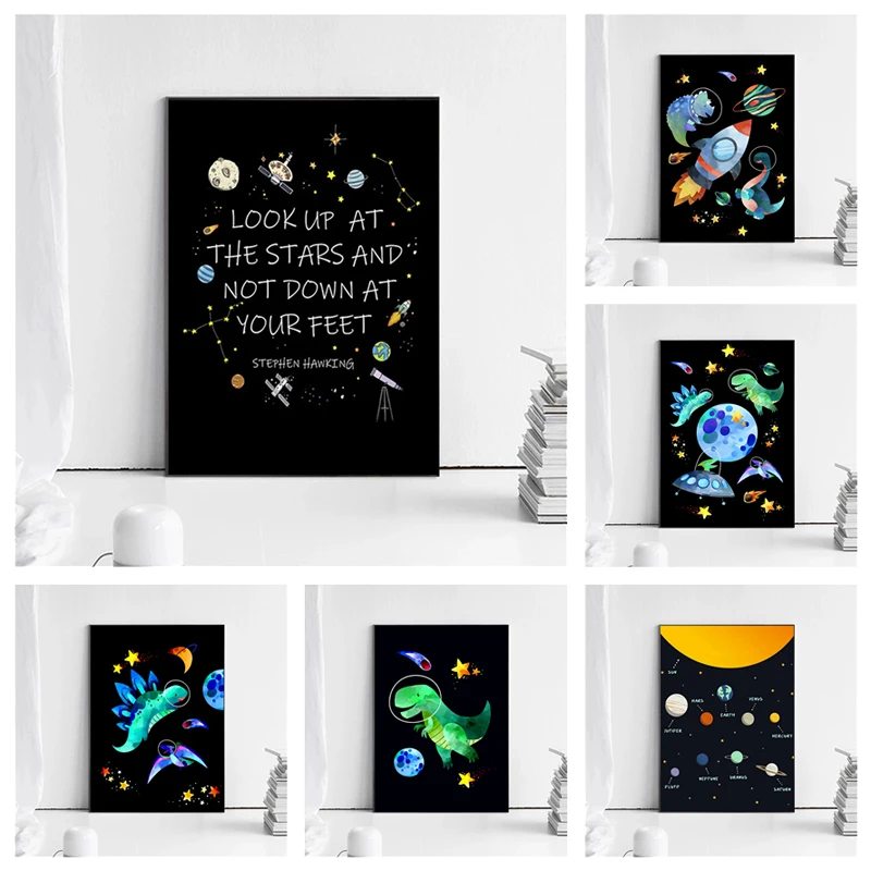 Planet Spaceship Rocket Dinosaur Quotes Canvas Painting Nordic Posters and Prints Wall Art Pictures for Kids Living Room Decor
Planet Spaceship Rocket Dinosaur Quotes Canvas Painting Nordic Posters and Prints Wall Art Pictures for Kids Living Room Decor