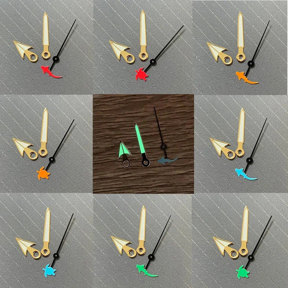 

Watch Hands Green Luminous Golden Edge Watch Accessories Pointer with Turtle/ Fish Second Hand for NH35/36/4R/7S Movement