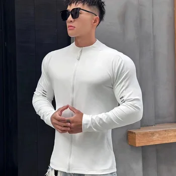 Nova Camiseta Masculina Moda 2021, Perfeita para Esportes e Estilo Casual 7 high quality Fitness T-shirt Men Fashion Basketball Training Clothes Loose long sleeve tops Cardigan Zipper Sports T-shirt S-4XL