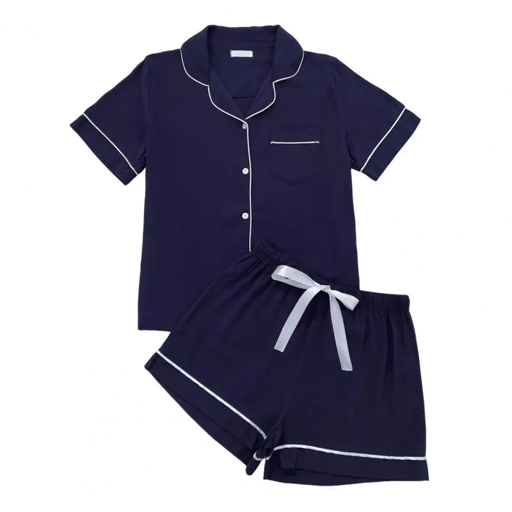 Women Two-piece Loungewear Set Women's Summer Pajama Set with Turn-down Collar Short Sleeve Top Elastic Waist Pants 2 Piece
Women Two-piece Loungewear Set Women's Summer Pajama Set with Turn-down Collar Short Sleeve Top Elastic Waist Pants 2 Piece