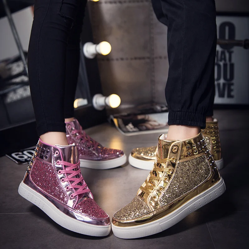 New Mens Womens Couple Shoes High Top And Low Top Gold Glitter Sneakers Lace Up Platform Flats Gold Shoes Seqs
New Mens Womens Couple Shoes High Top And Low Top Gold Glitter Sneakers Lace Up Platform Flats Gold Shoes Seqs