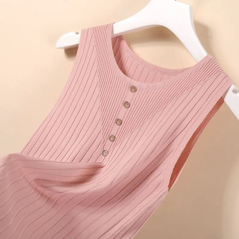 Fashion Women Round Neck Knitted Tank Top Summer Large Size Clothing Slim Casual Solid Versatile Thin Stripes Sleeveless Vest
Fashion Women Round Neck Knitted Tank Top Summer Large Size Clothing Slim Casual Solid Versatile Thin Stripes Sleeveless Vest