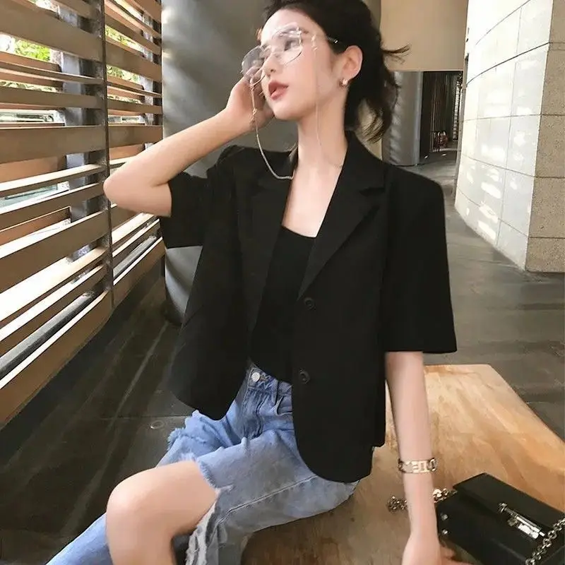 Black Blazers Summer Short Sleeve Blazer Thin Blouse Single-breasted Jacket Korean Fashion Suit Short Tops Women Clothing Nerw
Black Blazers Summer Short Sleeve Blazer Thin Blouse Single-breasted Jacket Korean Fashion Suit Short Tops Women Clothing Nerw