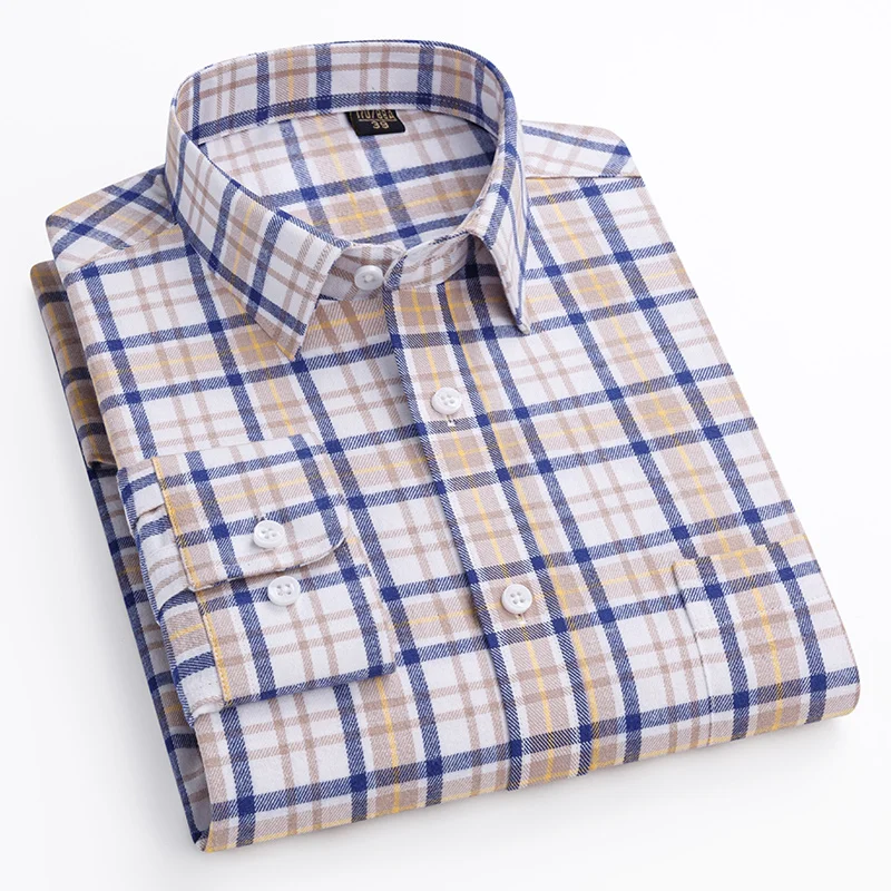 

New in shirt over size 6xl 100%cotton long-sleve shirts for men slim fit casual plain shirt plaid tops designer pocket clothes