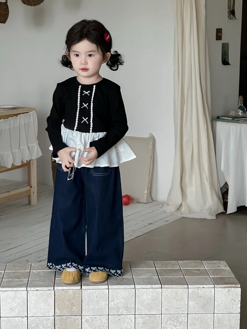 2025 Autumn New Children Denim Trousers Girls Sweet Flower Embroidery Jeans Kids Casual Pants Baby Girl Loose Straight Pants 9 S2f9552d07ad74fd69c299130e659a45eF