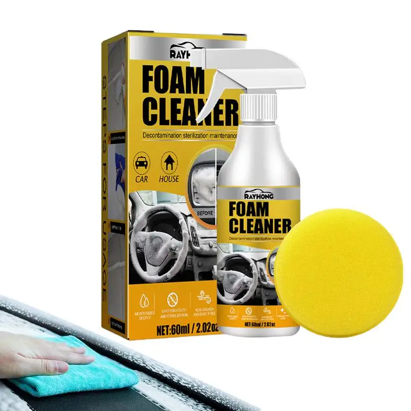 

60ml Multipurpose Foam Cleaner Spray Strong Stain Removal Kit With Sponge Car Foaming Cleaner Spray For Car Leather Home Kitchen