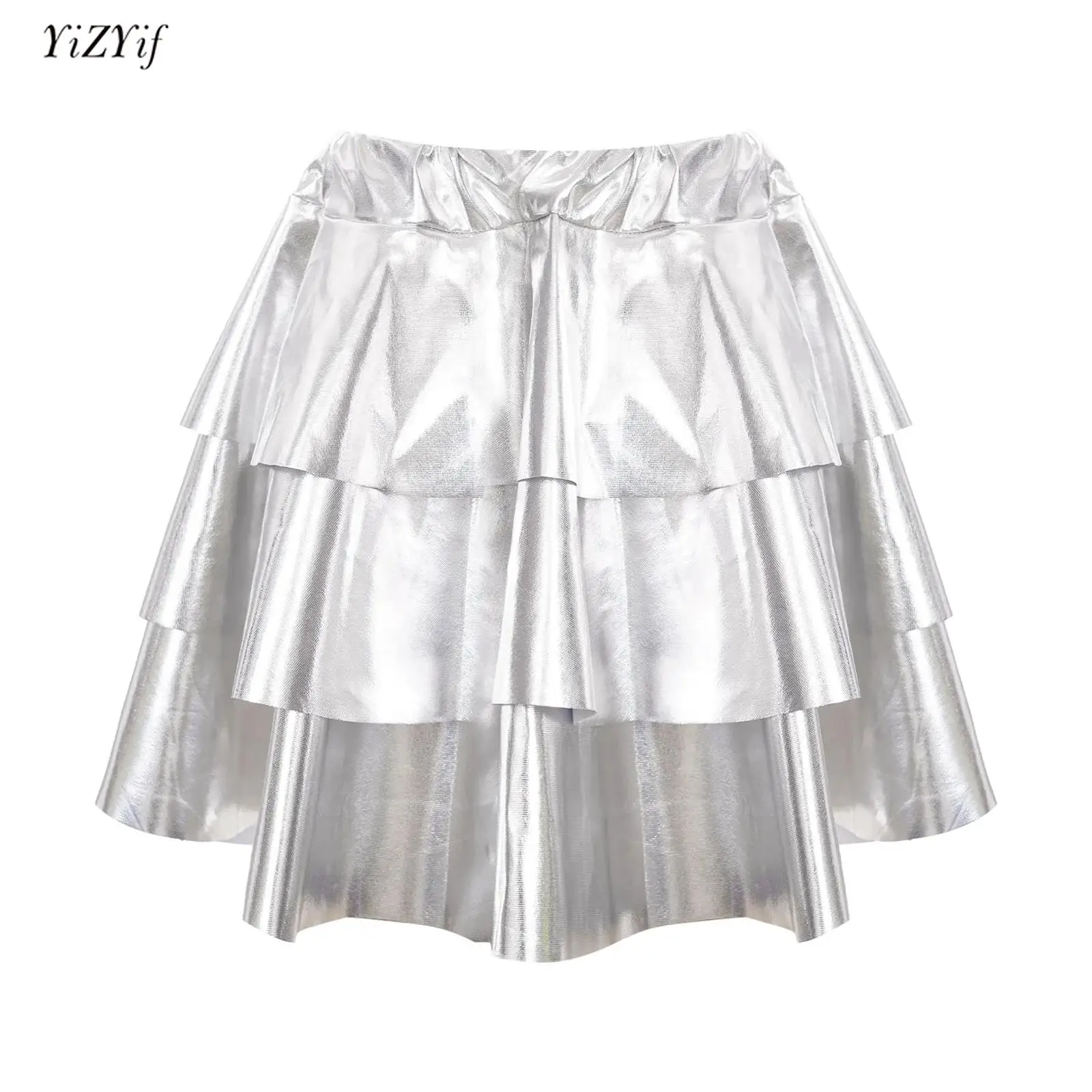 

Kids Girls Skirts Jazz Hip Hop Dancewear Fashion Shiny Metallic Layered Ruffled Skirt Carnival Party Stage Performance Costume