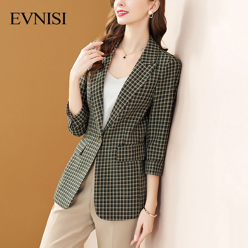 EVNISI Women Single Button Plaid Vintage Coat Outerwear All-match Autumn And Winter Casual Elegant Temperament Office Lady Coat
EVNISI Women Single Button Plaid Vintage Coat Outerwear All-match Autumn And Winter Casual Elegant Temperament Office Lady Coat
