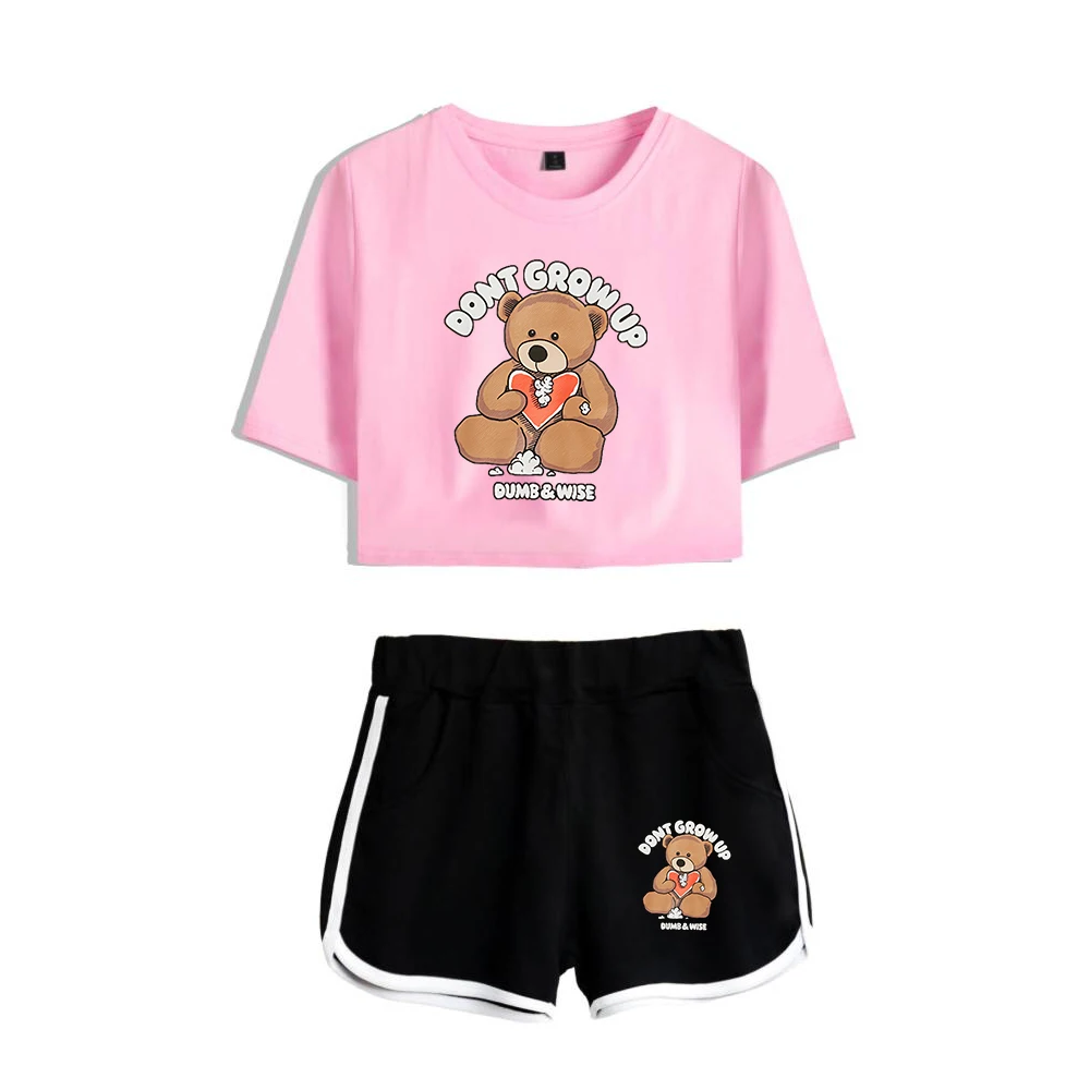 

XPLR Sam and Colby Don't Grow Up Merch Navel Tee Two Piece Set Short Sleeve Cropped Top+Shorts 2023 Casual Style Women's Sets