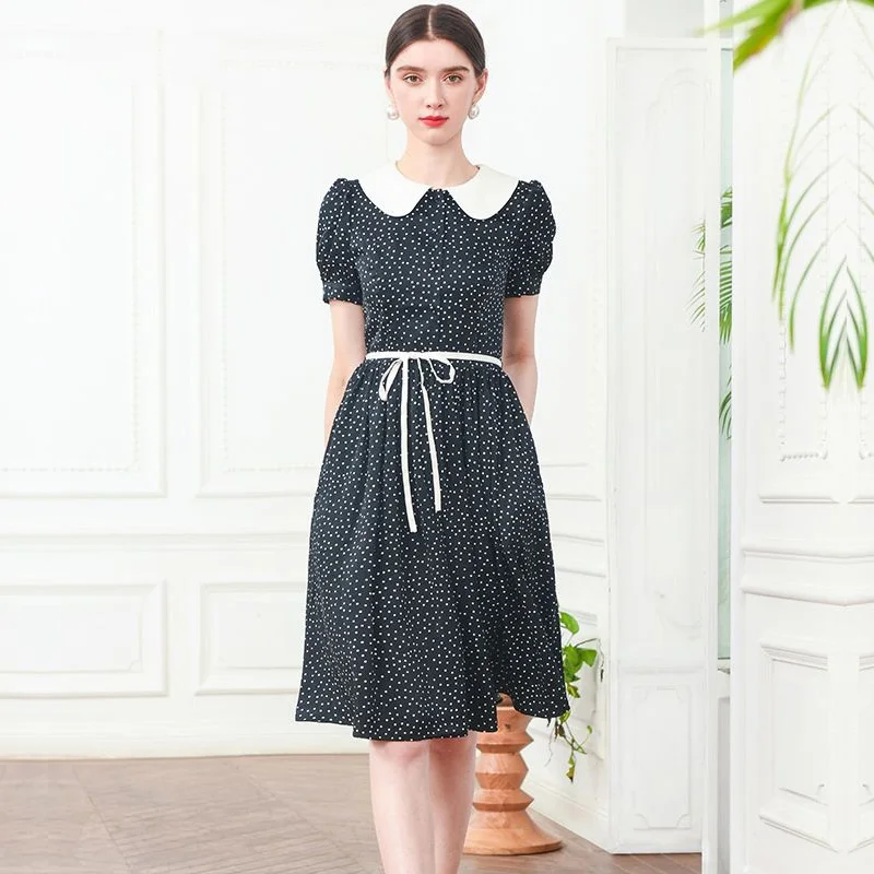 High end Hepburn dress women's new summer French doll neck temperament printed skirt
High end Hepburn dress women's new summer French doll neck temperament printed skirt