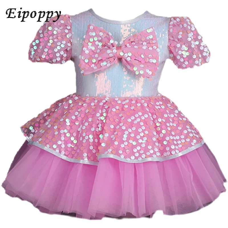 

Детское газовое платье, костюмы для девочек, розовая блестящая цельная юбка-Pettiskirt, одежда для выступлений, милое танцевальное платье принцессы для малышей