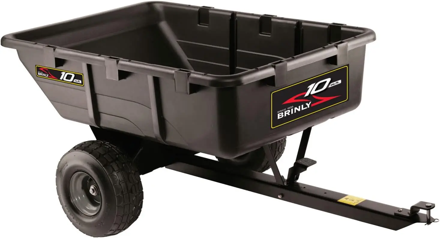 

Brinly PCT-101BHC-A 10 cu.ft. 650lb Heavy Duty Tow-Behind Poly Utility Cart & Dump Trailer with Compression Molded Bed