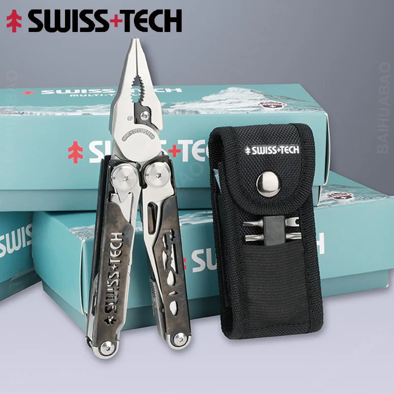 

2024 New SWISS TECH 37 In 1 Multitool Pliers Folding Multi Tool Scissors With Replaceable Saw Blade EDC Outdoor Hand Tools