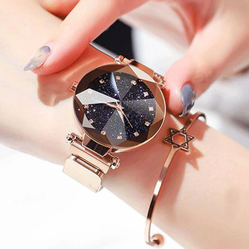 

Luxury Starry Sky Stainless Steel Mesh Bracelet Watches for Women Crystal Analog Quartz Wristwatches Ladies Sports Dress Clock