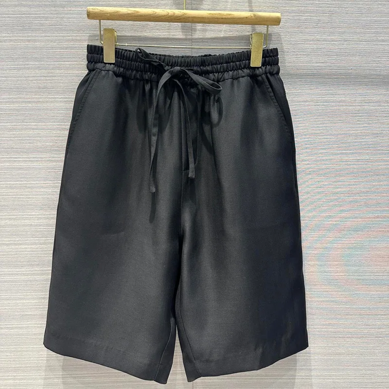 

2024High Quality High Waisted Elastic Straight Leg Five Point Suit Pants with A British Style and Versatile Slim Wide Leg Shorts