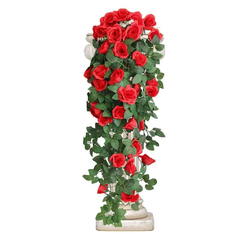 

Rose Vine Garland 18 Flower Heads Silk Rose Flower Vine Green Plant Leaves Teardrop Swag With Green Branche For Garden Home Cafe