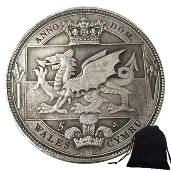1910 영국 아트 챌린지 동전, 영국 크라운 웨일즈 조지 동전, 재미있는 포켓 행운의 동전, 메모리 동전, 선물 가방