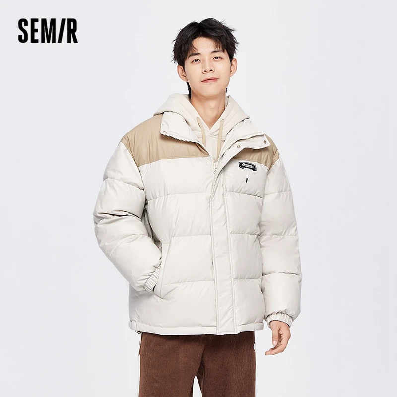 

Semir Cotton Jacket Men 2023 Winter New Coat Loose Dropped Shoulders Hit Color Splicing Fashion Warm Stand Collar Jacket