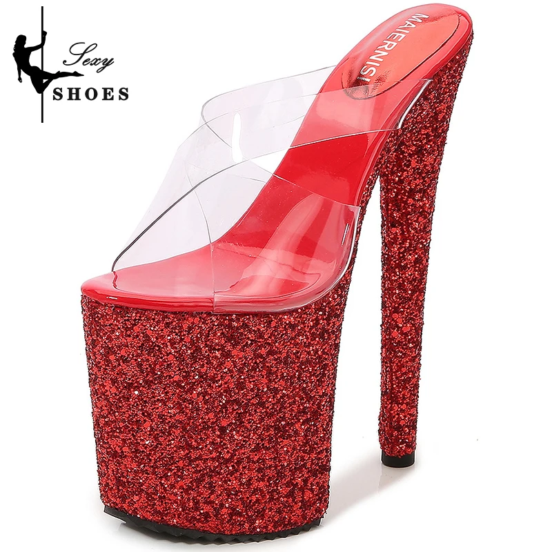 

PVC sandals women 2023 summer shoes 20CM very high heel Outside Slippers Sequined Cloth Platform Heels luxury designer sandalias