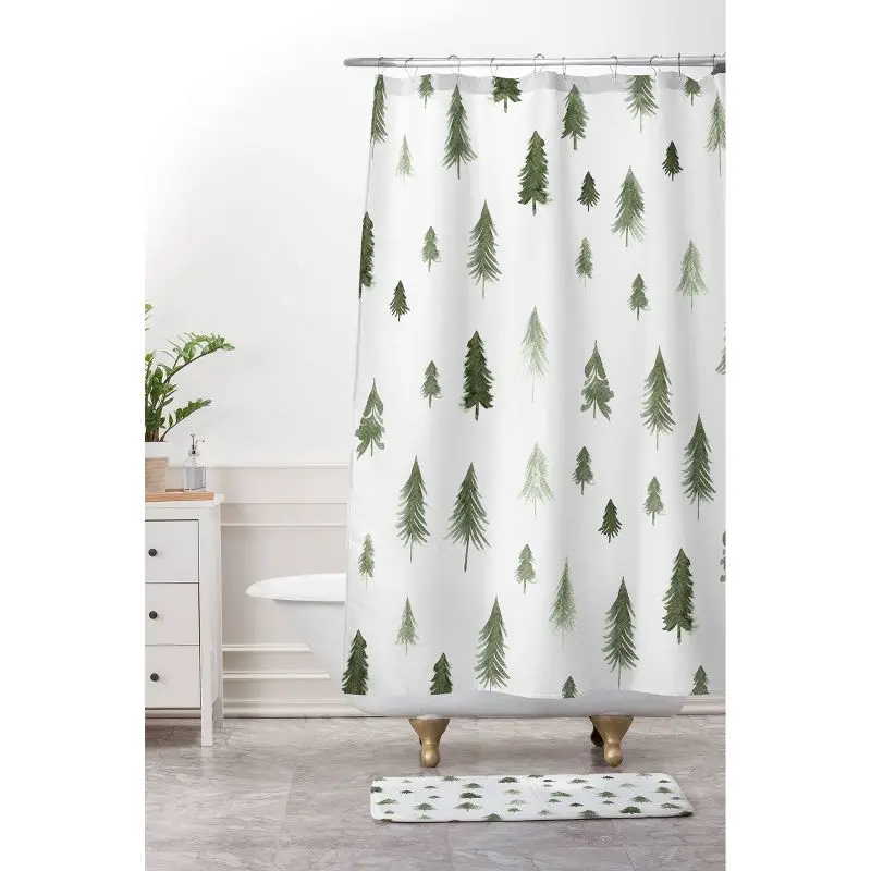 

Nature-Inspired Winter Wonderland Winter Forest Shower Curtain in Green