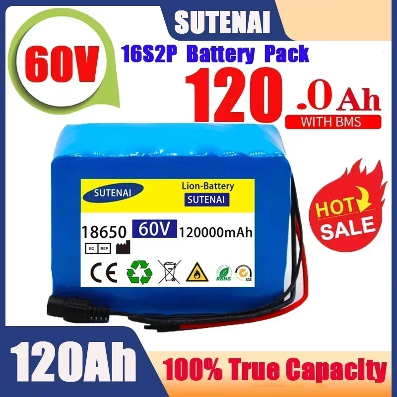 60V 16S2P 120Ah 18650 Li-ion Battery Pack 67.2V Lithium Ion 120000mAh Ebike Electric bicycle Scooter with 30A BMS 750W 1000Watt
60V 16S2P 120Ah 18650 Li-ion Battery Pack 67.2V Lithium Ion 120000mAh Ebike Electric bicycle Scooter with 30A BMS 750W 1000Watt
